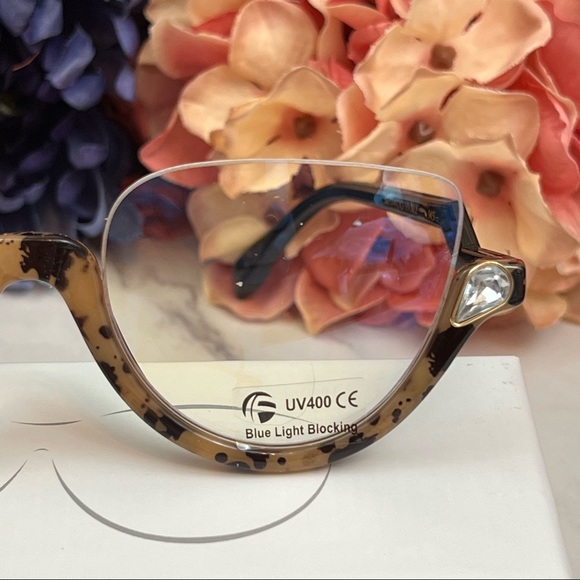 Fenchi Retro Blue Light Blocking Diamond Cat Eye Tortoise Shell Glasses - Picture 14 of 16